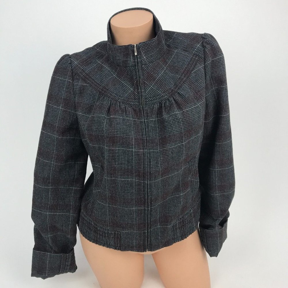 Halogen Preppy Plaid Print Bomber Moto Cropped Jacket Multicolor Academia Size M
